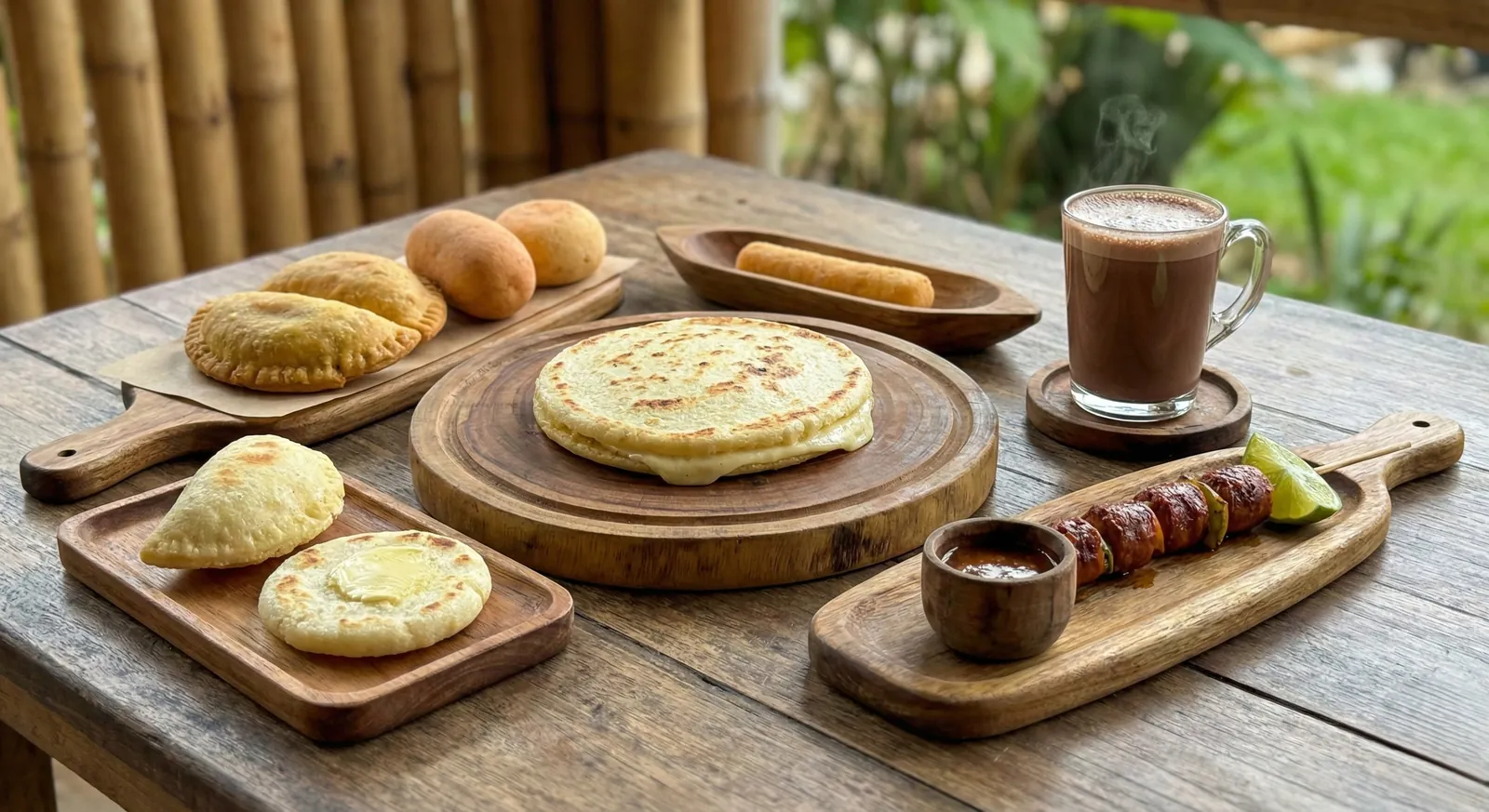 Chocolatería – Arepas, pandequeso cheese bread, chorizo skewers and hot chocolate