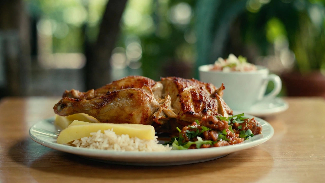 El Pollo que da Vueltas – Roast chicken with rice, potato and salad